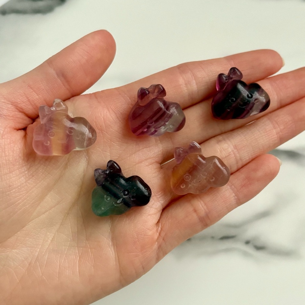 3/$25 Mini Fluorite Happy Cloud Crystal Carving